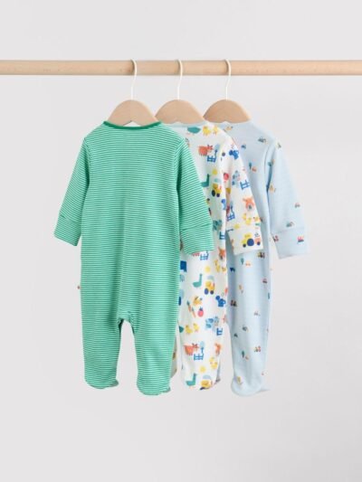 Multi Farm 3 Pack Baby Sleepsuits