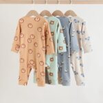 Multi Safari Animal Baby Sleepsuits 4 Pack
