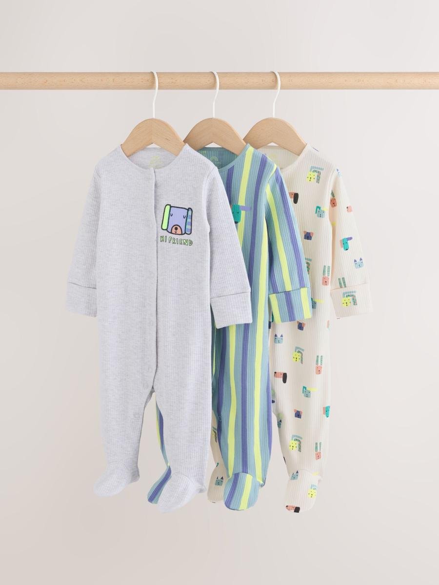 Blue Dog Two Way Zip Baby Sleepsuits 3 Pack
