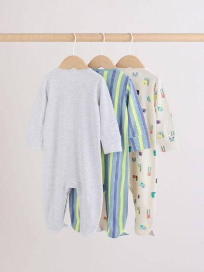 Blue Dog Two Way Zip Baby Sleepsuits 3 Pack