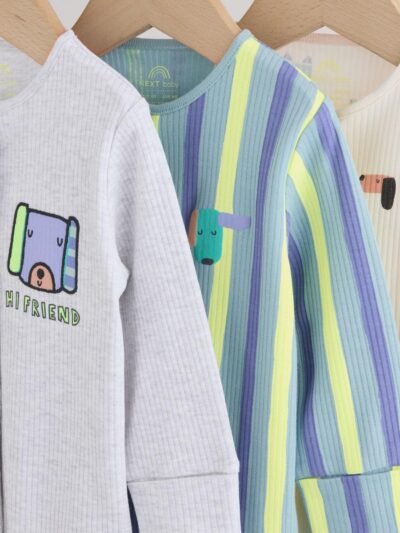 Blue Dog Two Way Zip Baby Sleepsuits 3 Pack