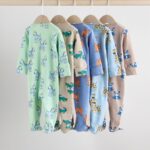 Multi Cotton Two Way Zip Baby Sleepsuits 5 Pack