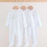 White Collar Baby Sleepsuits 3 Pack