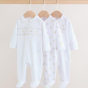 White Collar Baby Sleepsuits 3 Pack