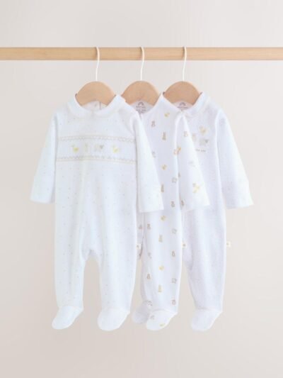 White Collar Baby Sleepsuits 3 Pack