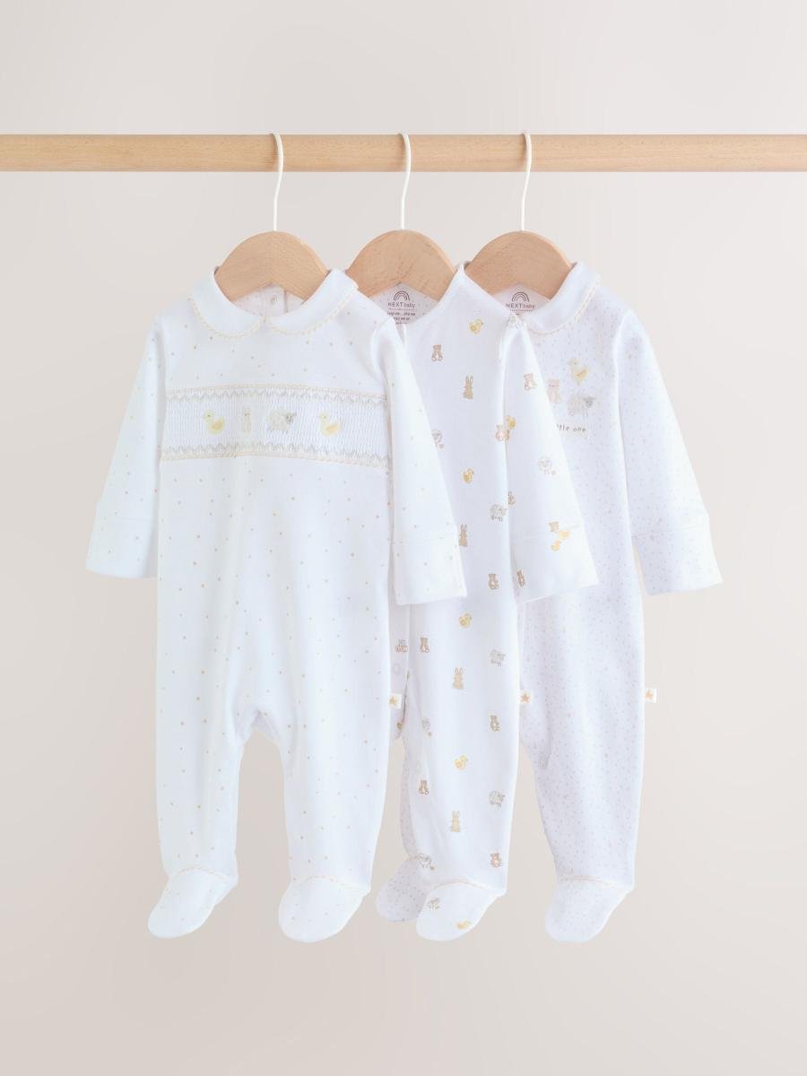 White Collar Baby Sleepsuits 3 Pack