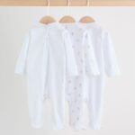 White Collar Baby Sleepsuits 3 Pack