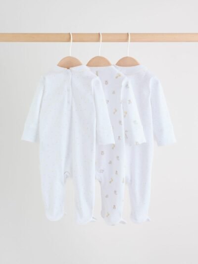 White Collar Baby Sleepsuits 3 Pack