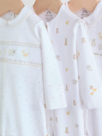 White Collar Baby Sleepsuits 3 Pack
