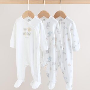 White Safari Baby Sleepsuits 3 Pack