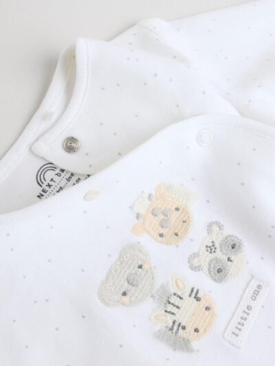 White Safari Baby Sleepsuits 3 Pack