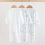 White Safari Baby Sleepsuits 3 Pack