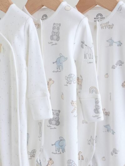 White Safari Baby Sleepsuits 3 Pack