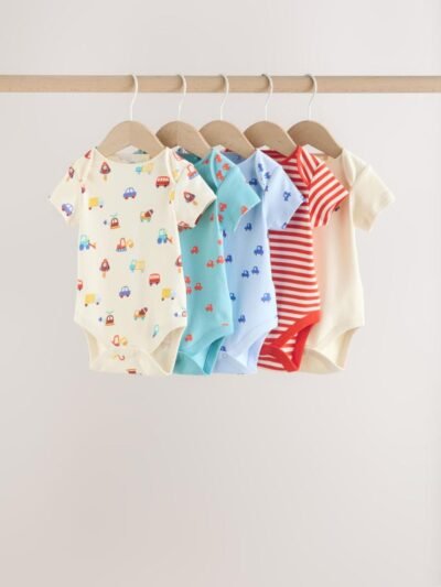Green Short Sleeve Baby Bodysuits 5 Pack