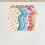 Green Short Sleeve Baby Bodysuits 5 Pack