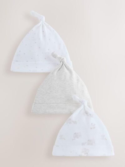 Grey Elephant Baby Tie Top Hats 3 Pack