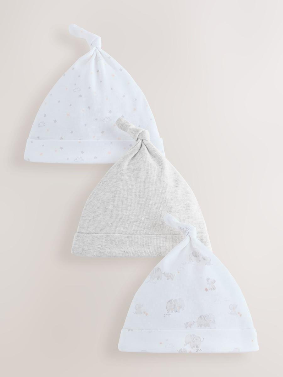 Grey Elephant Baby Tie Top Hats 3 Pack