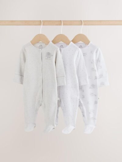 Grey Elephant Baby Sleepsuits 3 Pack
