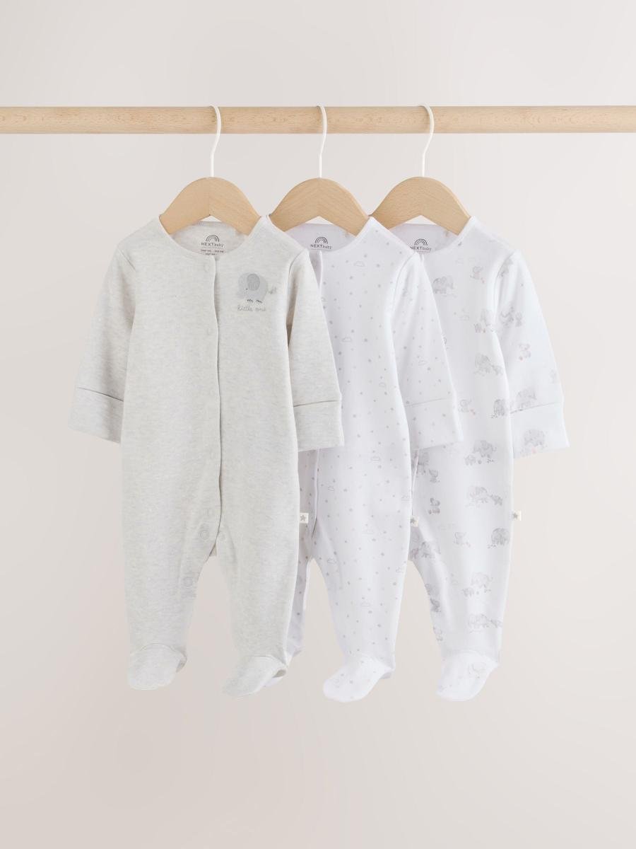 Grey Elephant Baby Sleepsuits 3 Pack