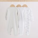 Grey Elephant Baby Sleepsuits 3 Pack