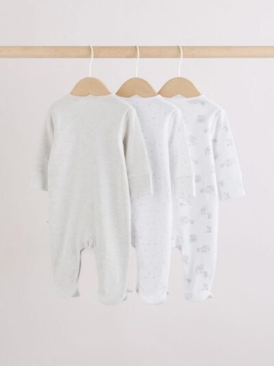 Grey Elephant Baby Sleepsuits 3 Pack