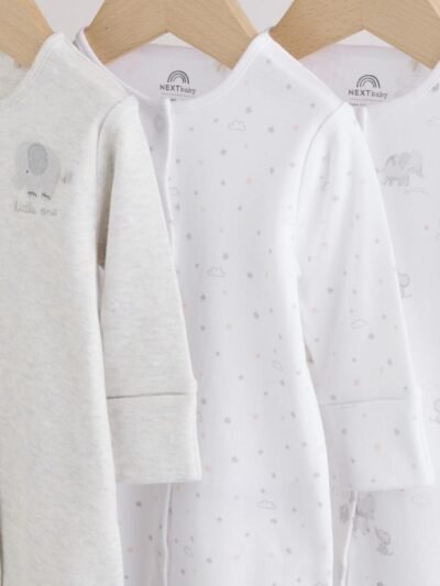 Grey Elephant Baby Sleepsuits 3 Pack