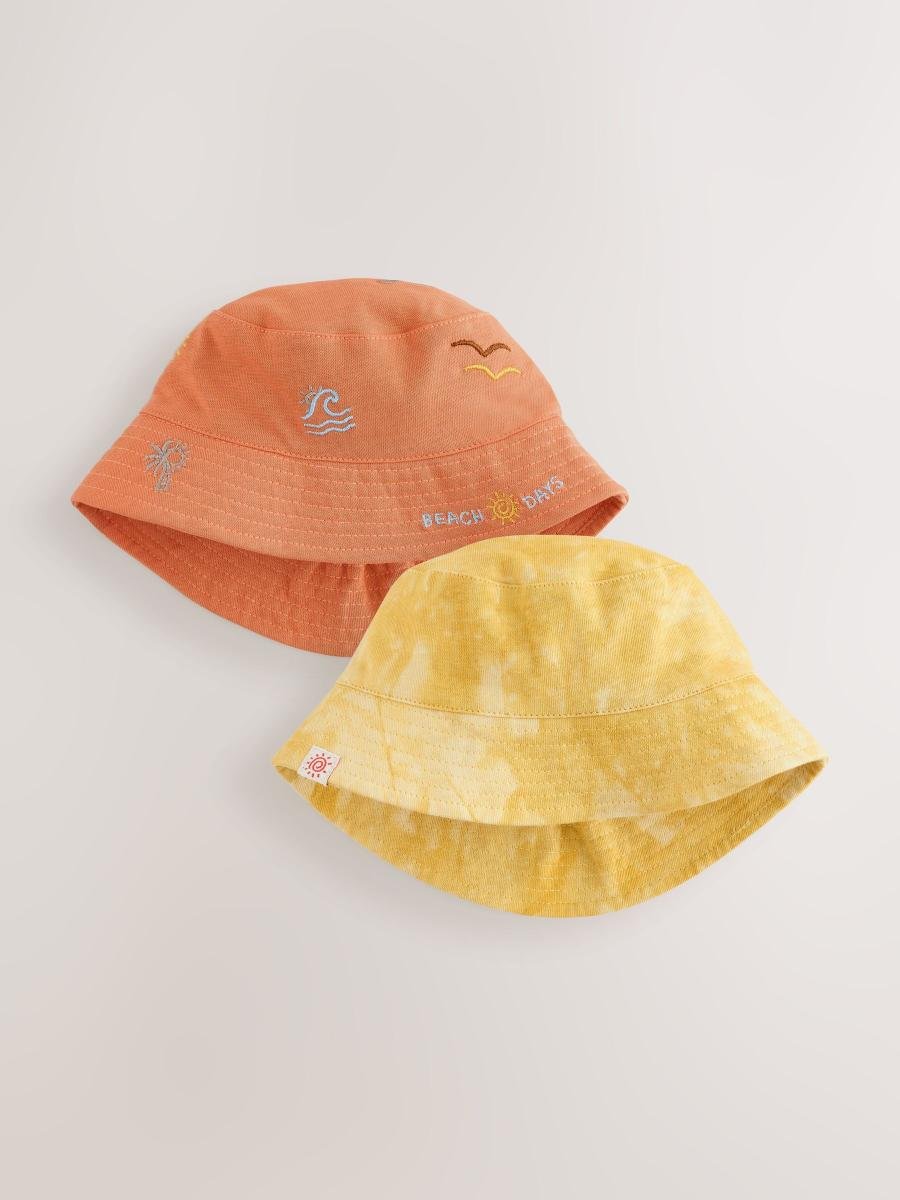 Orange Embroidered and Yellow Tie Dye Baby Bucket Hats 2 Pack
