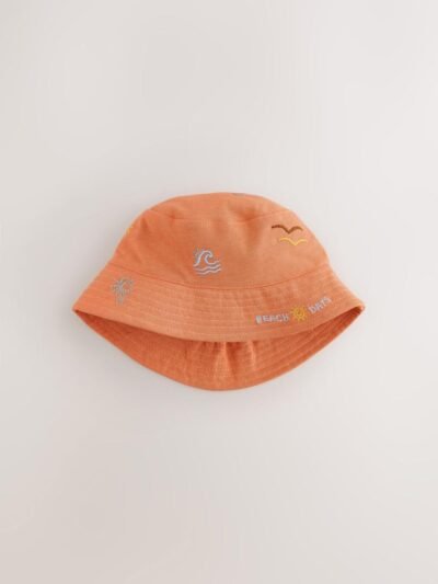 Orange Embroidered and Yellow Tie Dye Baby Bucket Hats 2 Pack