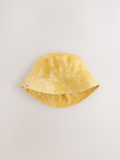 Orange Embroidered and Yellow Tie Dye Baby Bucket Hats 2 Pack
