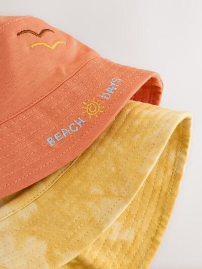 Orange Embroidered and Yellow Tie Dye Baby Bucket Hats 2 Pack