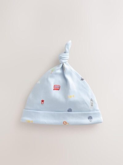 Blue London Tie Top Baby Hats 3 Pack