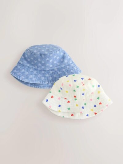 White/Blue Baby Bucket Hats 2 Pack