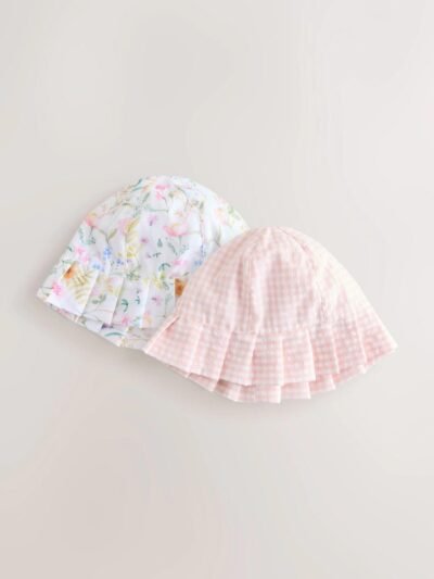Pink Floral and Gingham Baby Woven Bucket Hats 2 Pack
