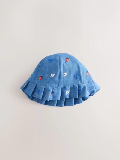 Blue and Red Embroidered Strawberry Baby Bucket Hats 2 Pack