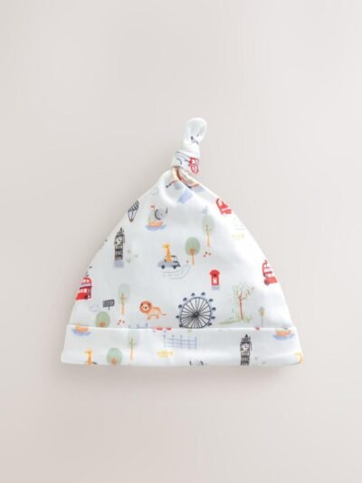 Blue London Tie Top Baby Hats 3 Pack