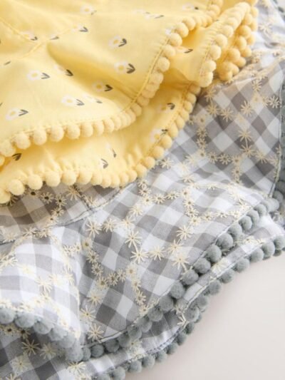 Yellow Floral Broderie and Grey Gingham Baby Bucket Hats 2 Pack