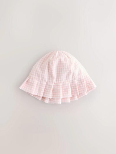 Pink Floral and Gingham Baby Woven Bucket Hats 2 Pack