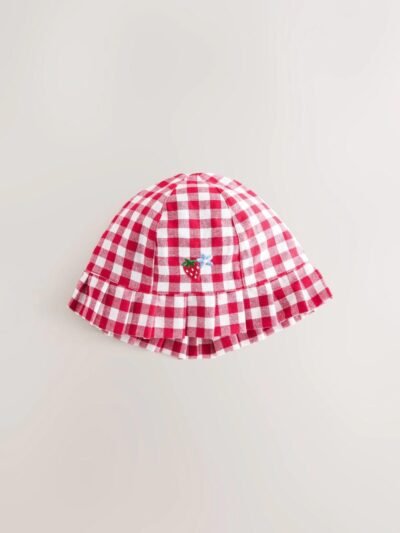 Blue and Red Embroidered Strawberry Baby Bucket Hats 2 Pack