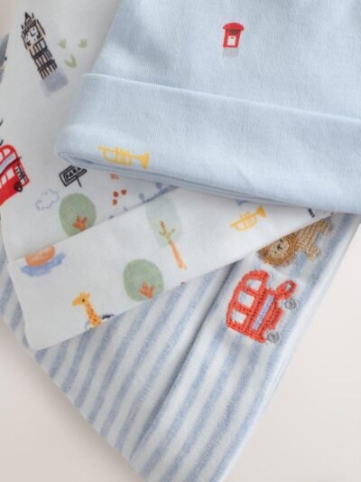 Blue London Tie Top Baby Hats 3 Pack