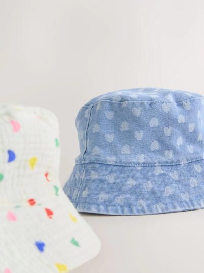 White/Blue Baby Bucket Hats 2 Pack