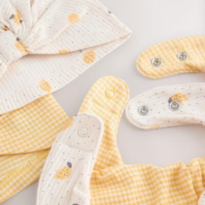 Yellow Baby Turban And Dribble Bib Set 4 Piece