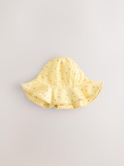 Yellow Floral Broderie and Grey Gingham Baby Bucket Hats 2 Pack