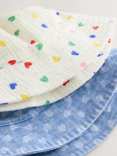 White/Blue Baby Bucket Hats 2 Pack