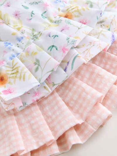 Pink Floral and Gingham Baby Woven Bucket Hats 2 Pack