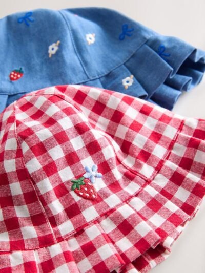 Blue and Red Embroidered Strawberry Baby Bucket Hats 2 Pack