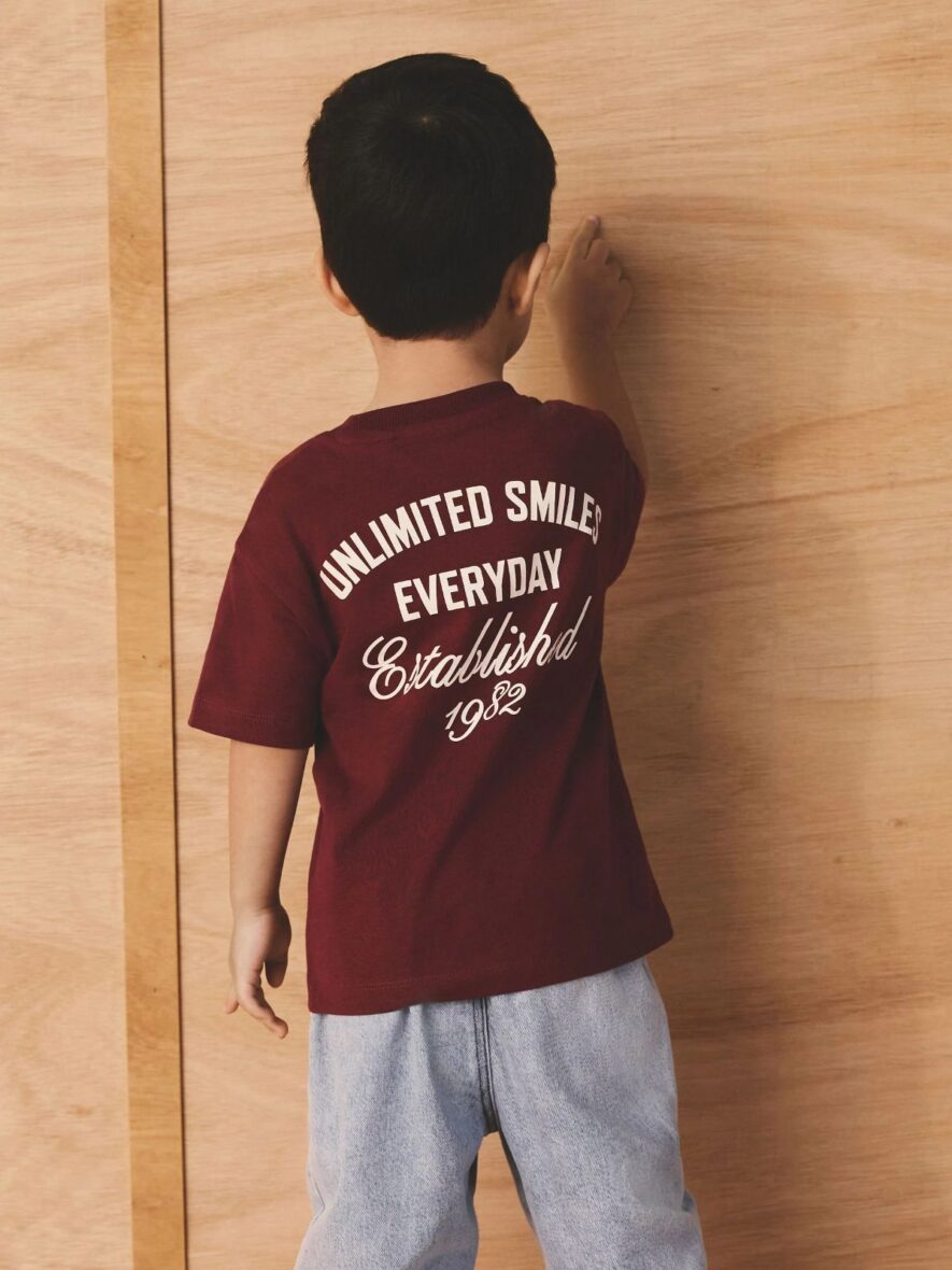 Berry Red Slogan Short Sleeve Back Print T-Shirt 1