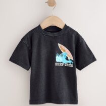 Black Acid Wash Surf Club Oversized Short Sleeve Back Print T-Shirt 5
