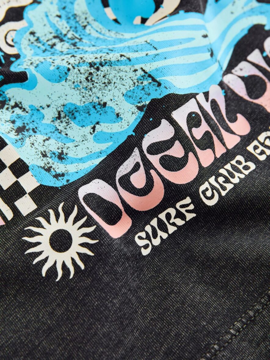 Black Acid Wash Surf Club Oversized Short Sleeve Back Print T-Shirt 4