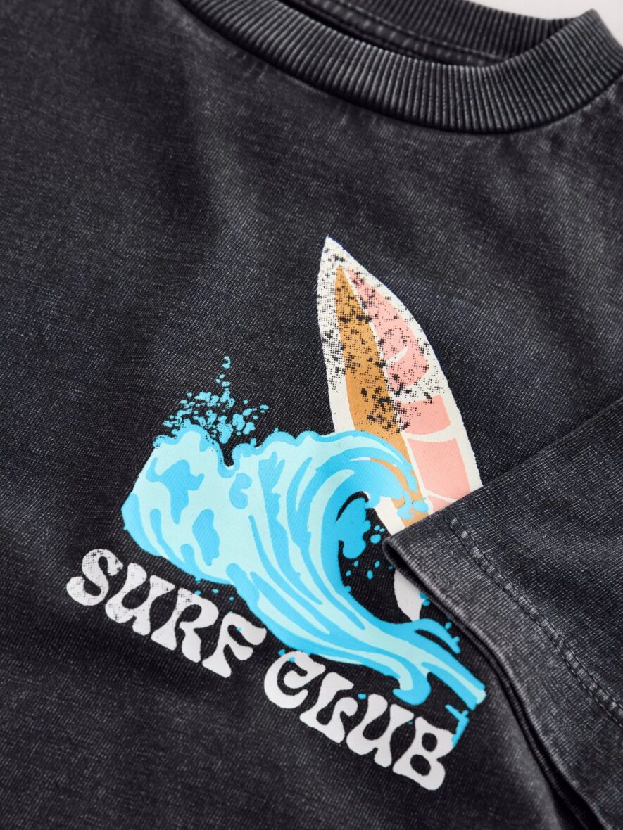 Black Acid Wash Surf Club Oversized Short Sleeve Back Print T-Shirt 5