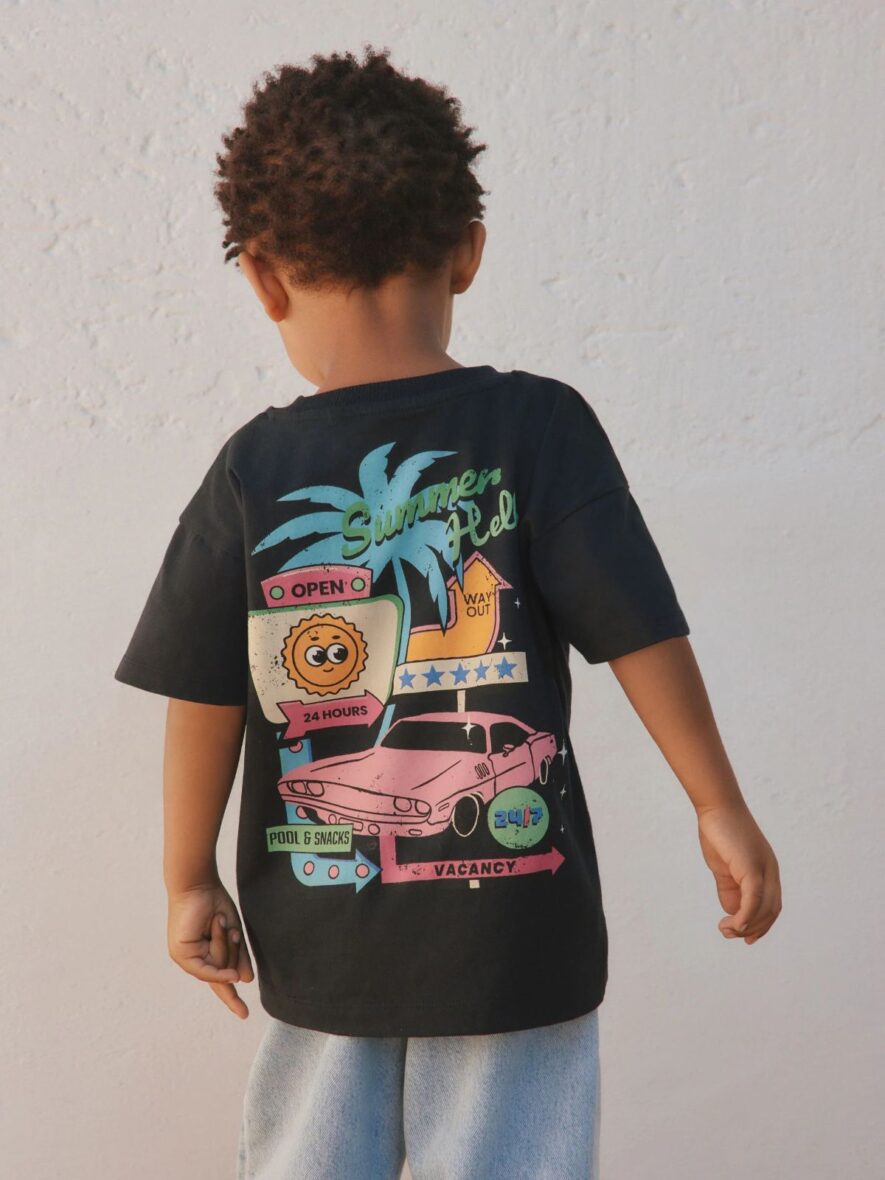 Black Retro Motel Oversized Short Sleeve Back Print T-Shirt 1